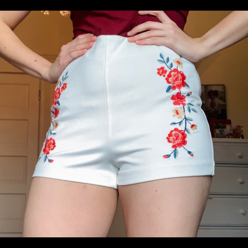 White Shorts with Gorgeous Floral Embroidery